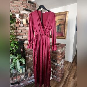 Baltic Born Deep Red Maxi Dress Long Sleeve Wrap Style Formal